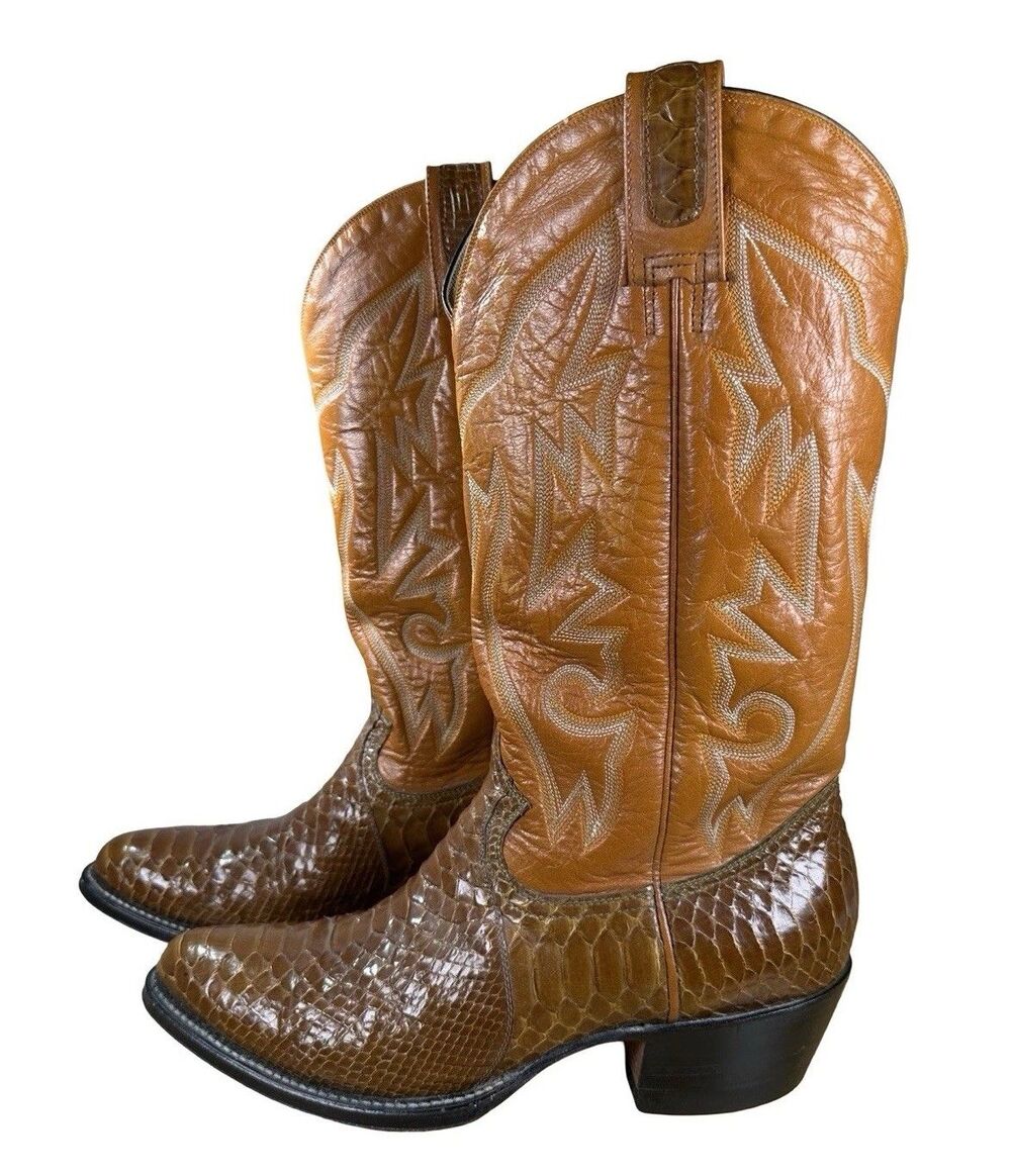 Montana Snake Python Style Boots Made In Mexico Vintage Western Cowboy Boots 9